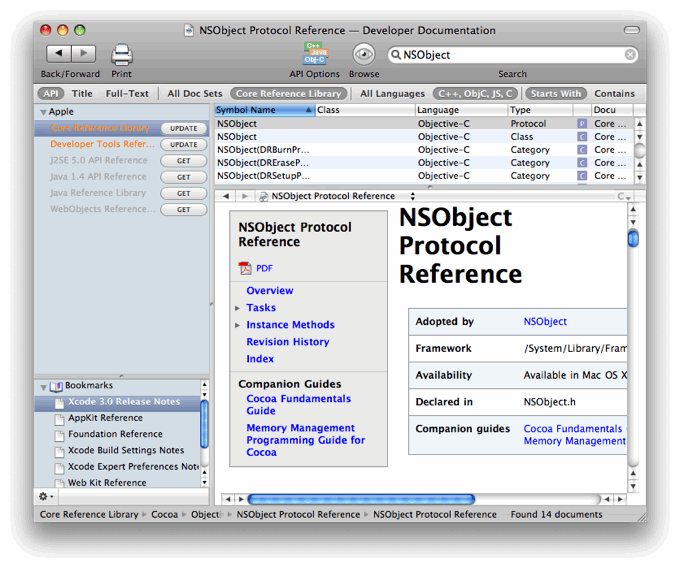 Apple Doc Sets in Xcode