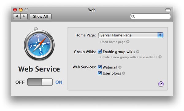 Web Service Server Preference panel