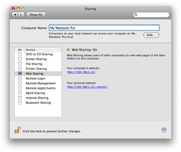 Sharing System Preference Panel