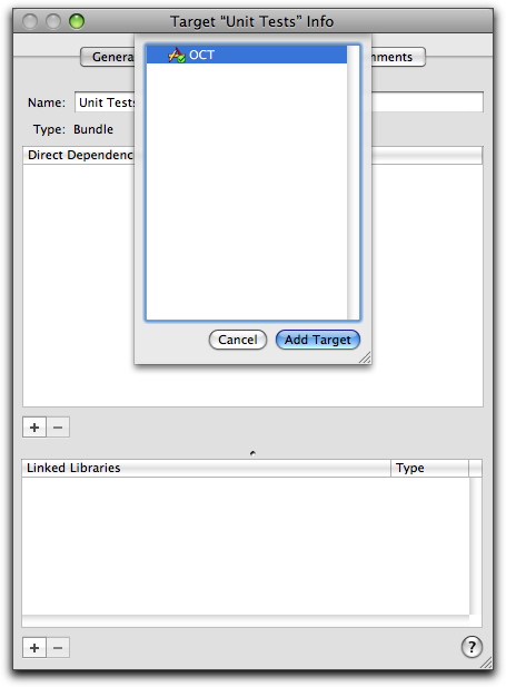 Unit Test Target Info Window
